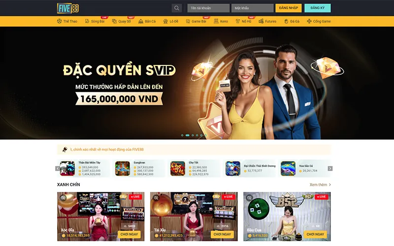Giao diện nhà cái Five88 với các sảnh cược nổi bật